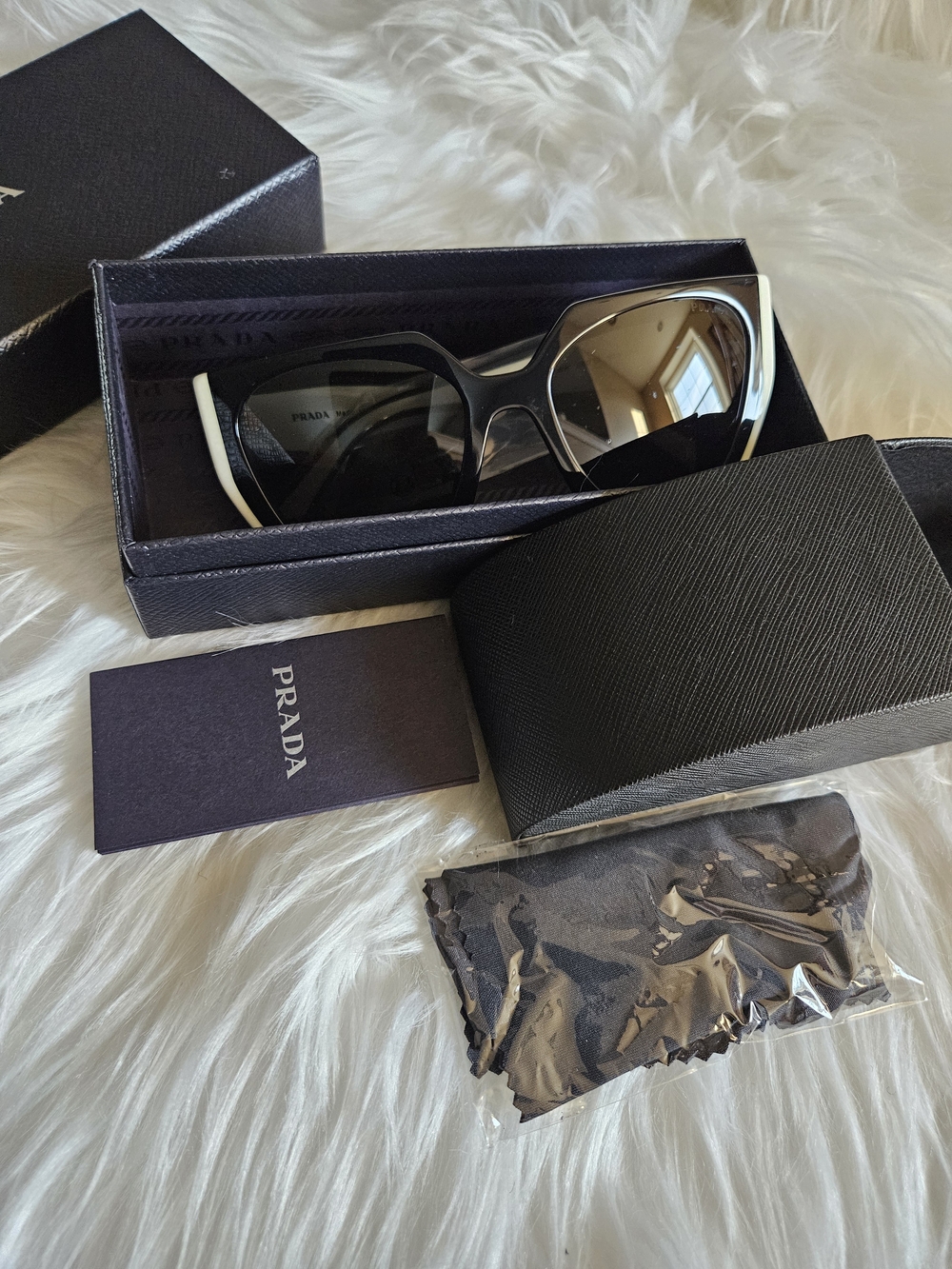 Prada Black & White Cat-Eye Sunglasses NWT